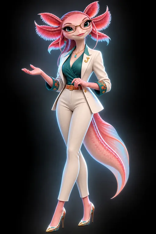 México: Lexi, ajolote jurídico femenino, estilizado y elegante, flotando sobre el mapa de México